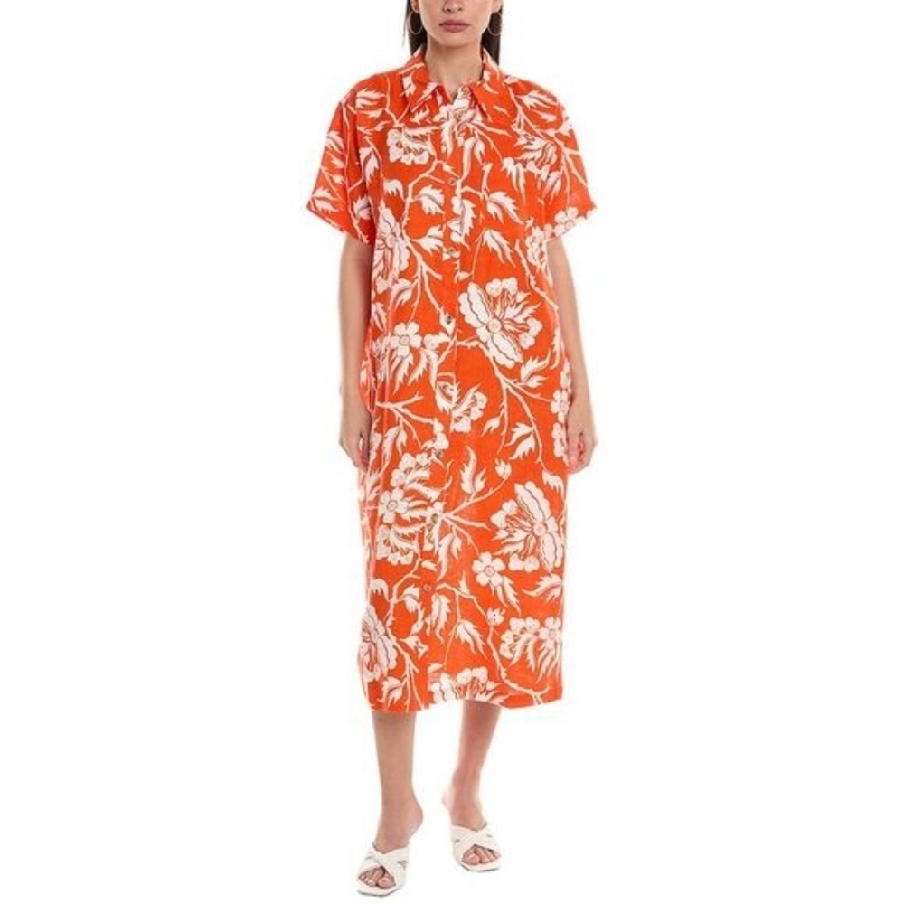 Mara Hoffman Abbi Shirt Dress Hemp Orange And White Size 3xl